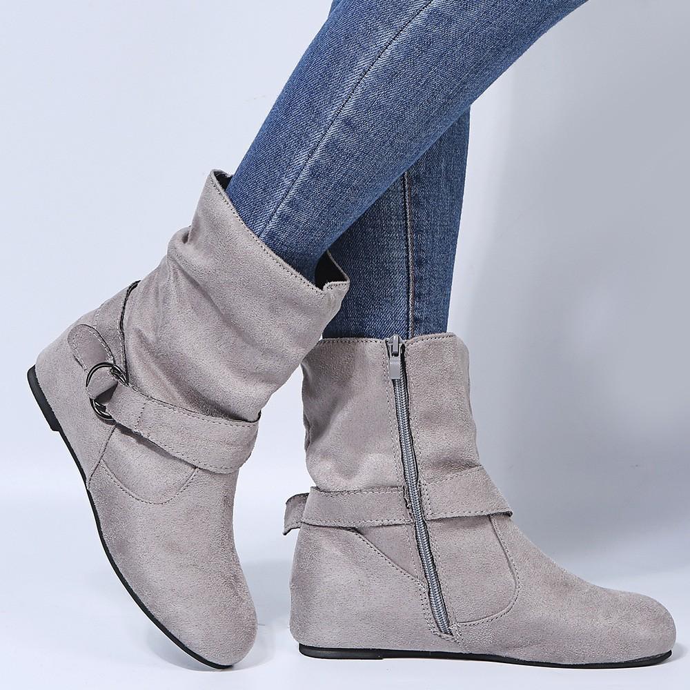 Medium tube buckle women's boots autumn and winter short boots large size women's boots womens boots