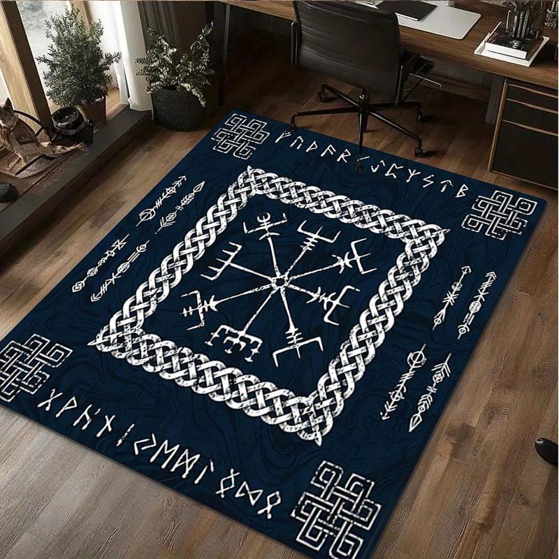 1Pc Viking Runes Print Rug - Home Decoration Carpet For Living Room Bedroom Flooring Computer Chair Area Rug