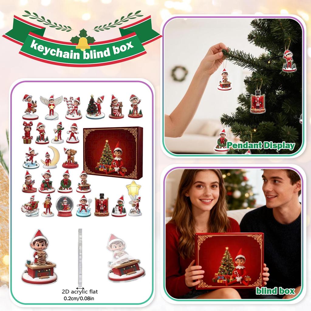 Adventskalender – 24-Tage Weihnachts-Adventskalender, Überraschungs-Weihnachts-Countdown-Geschenk, Flacher Anhänger aus Acryl (2D).