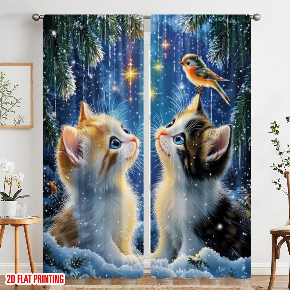 2pcs,2D Plane Printing Popular Curtain Panels Starry Friends Versatile Fabric (without Rod) Gifts for Bedroom, Living Room,