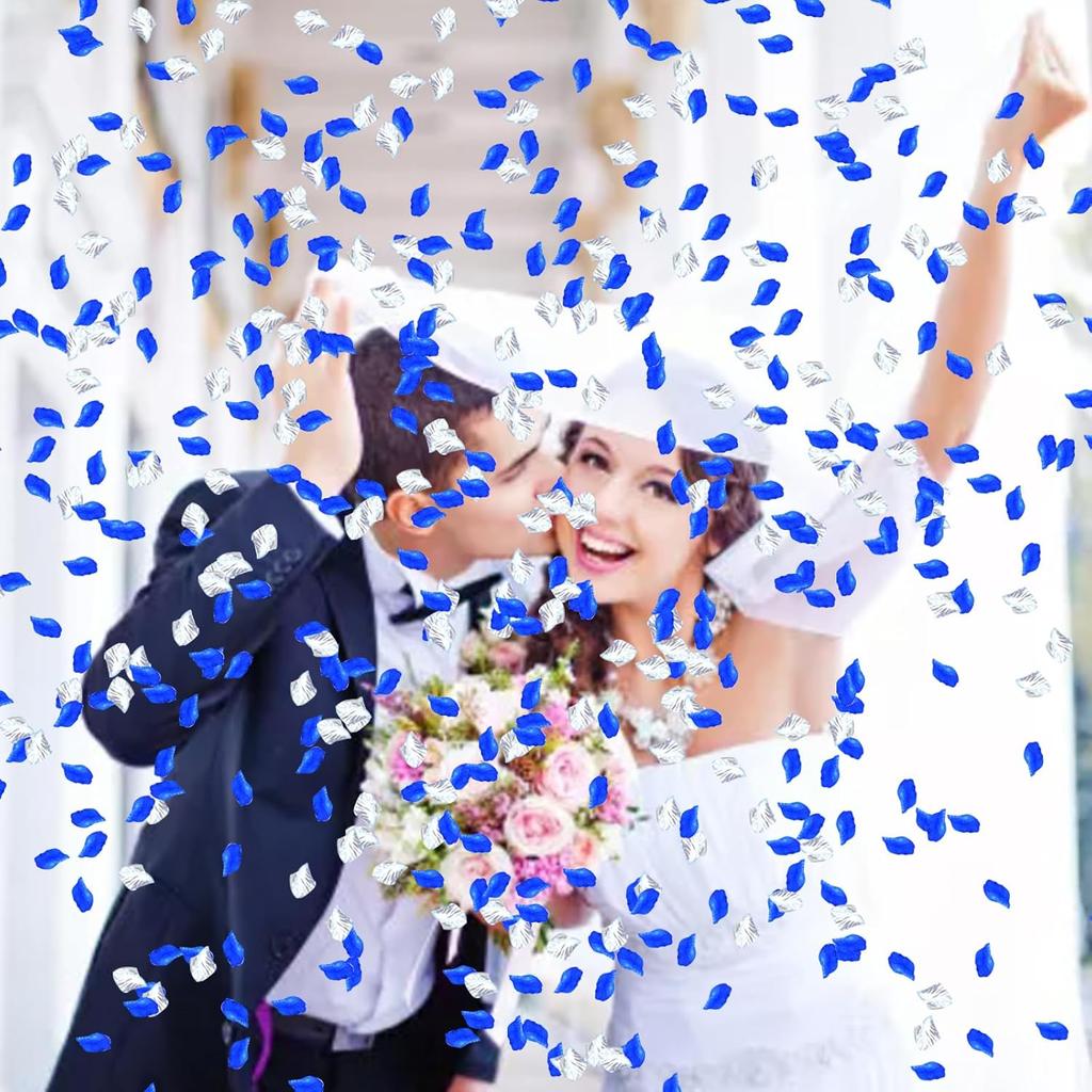 1200 Pcs Rose Petals,Blue White Silver Rose Petals Decoration Silk Rose Petals for Romantic Night for Her Set Wedding Party Flower Girl Petals Fake