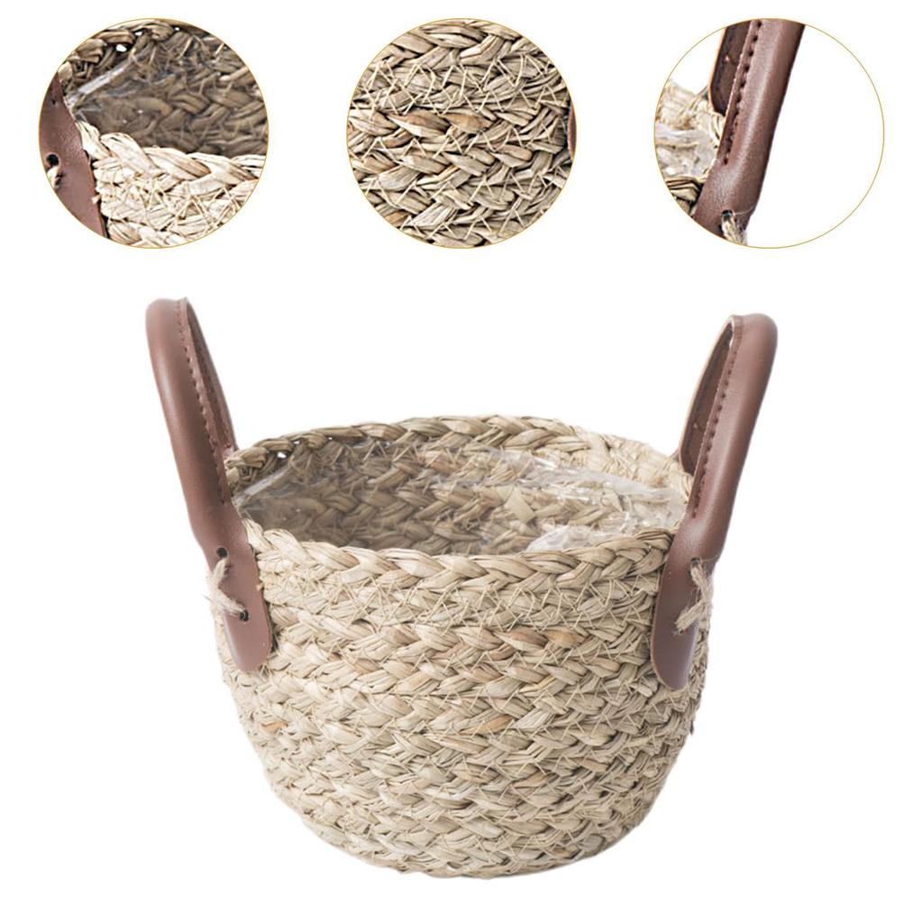 Woven Planter Basket with Handle Decorative Ornament Shopping Basket Plant Pot