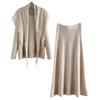 Women's Autumn/Winter High-End Knit Set: Tassel Shawl, Sweater & Skirt.