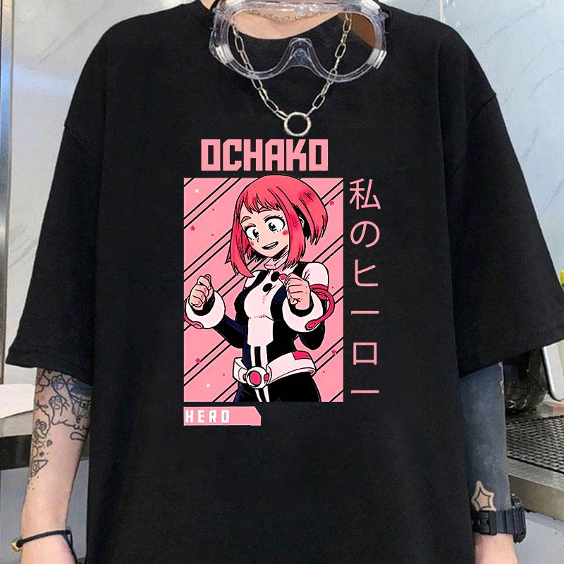 Nové anime tričko s grafickým potiskem OCHACO URARAKA Dámská móda Kulatý výstřih Volné tričko Streetwear Ležérní Harajuku tričko
