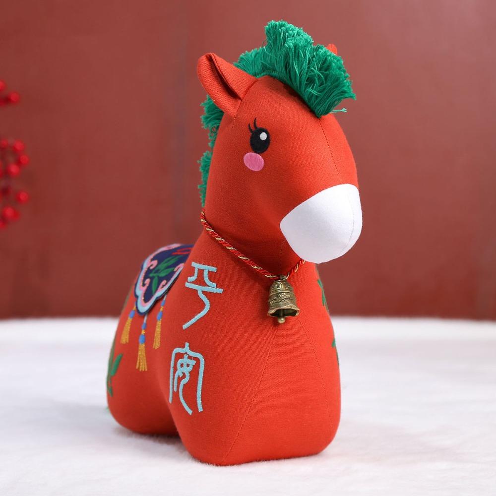 Stuffed Animal Chinese Horse Mascot Embroidery New Year Blessing Souvenir  Festival Decoration