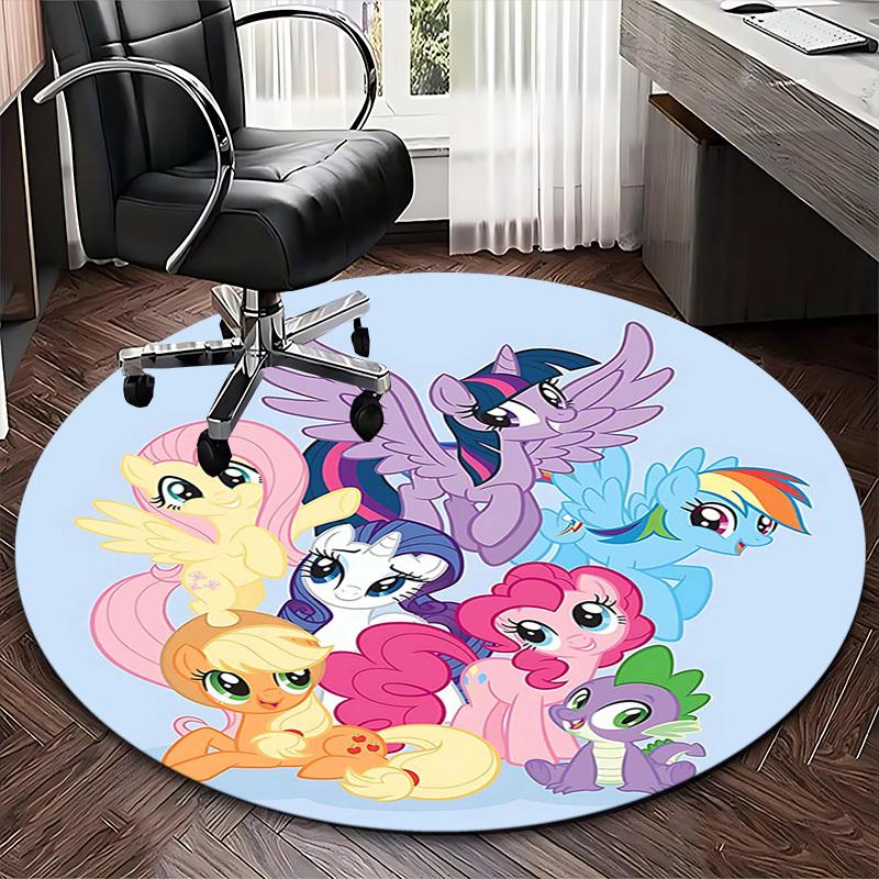 1pc My Little Pony Round Carpet Anime Cartoon Design, Office Chair Mat, NonSlip Rug for Home Decor, Seasonal Gift, Office, Living Room