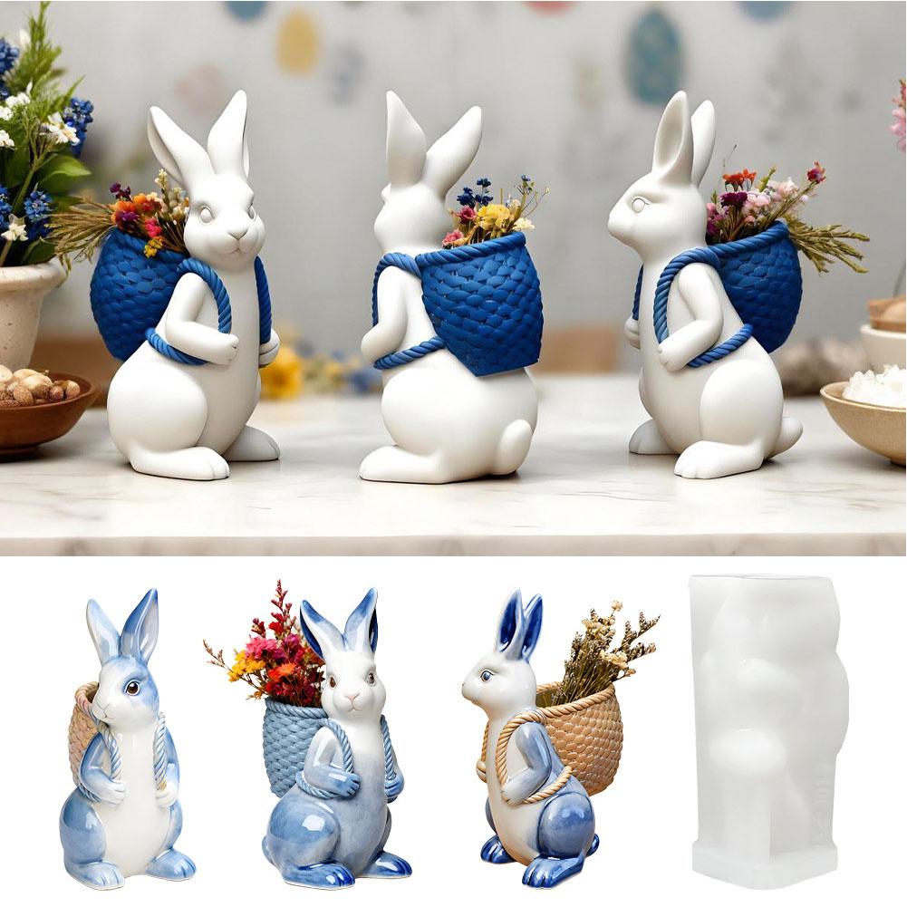 Cartoon Easter Bunny Silicone Molds DIY Handmade Aroma Candle Plaster Ornament Mould Rabbit Soap Epoxy Resin Gypsum Molds