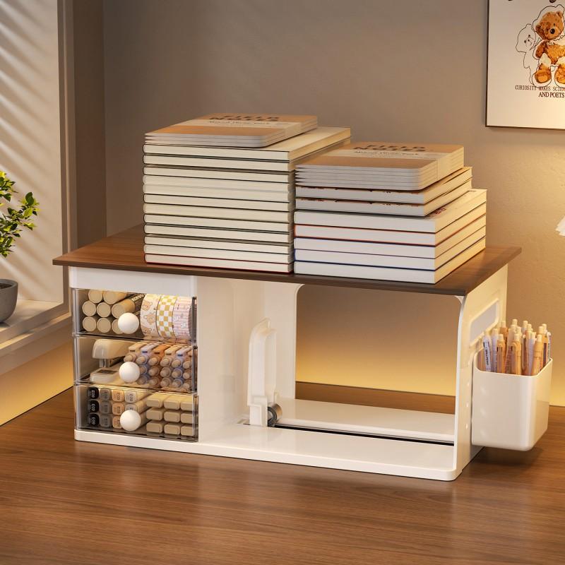 Desktop Organizer Office School Desk Multi-Compartment Book Stand Pen Holder Drawer Box Modern Minimalist Storage