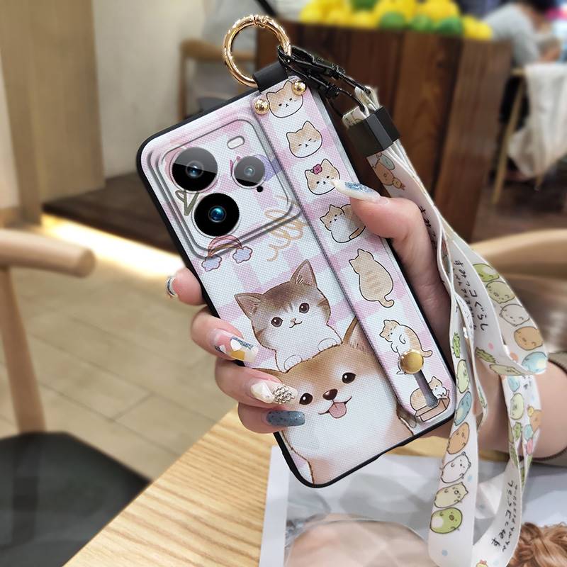 Kickstand Anti-dust Phone Case For Realme GT7 Pro Soft case Cute Silicone Protective Cartoon Fashion Design Ring Lanyard