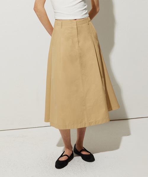 LADY VOLUME Cotton Flared Skirt_Beige