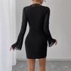 2025 Spring/Summer Women's V-neck Mesh Lace Flared Sleeve Mini Dress