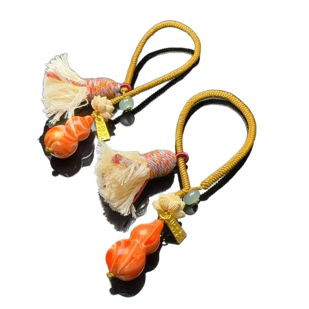 Hand-Woven Lacquered Gourd Tassel Keychain and Phone Charm Ornament