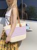 Stylish Large Capacity Striped Woven Beach Tote with Custom Logo