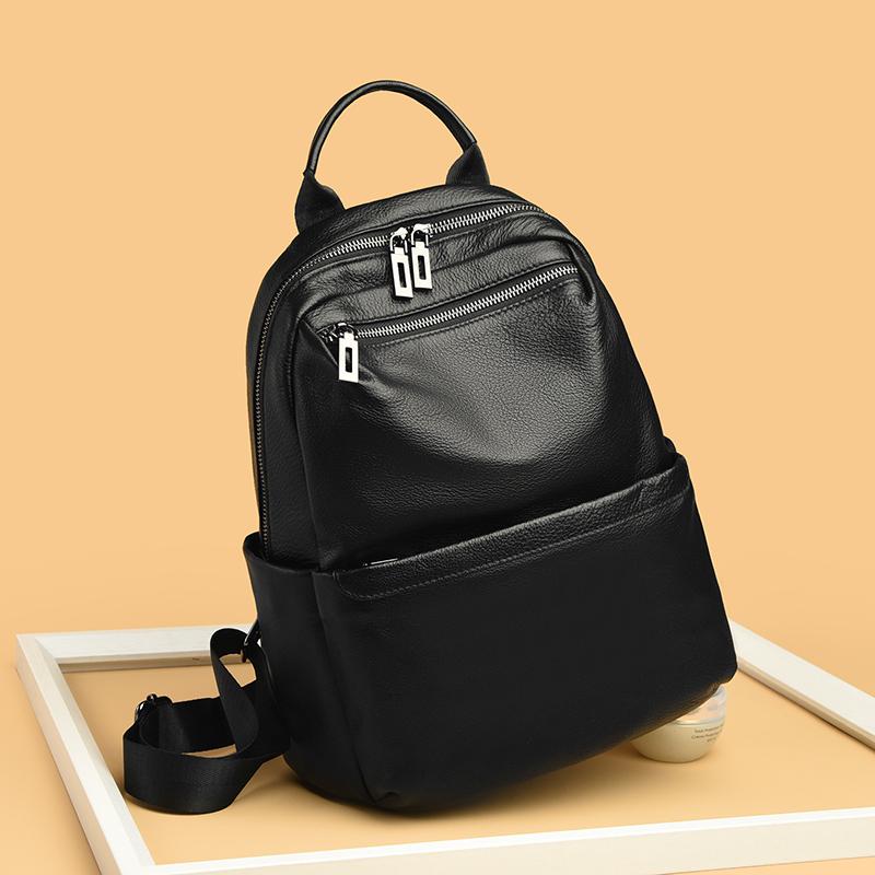 100% Genuine Leather Women Backpacks Functional Multi Pockets Shoulder Bags Versatile Fashion Cowhide Daily School Back Pack Sac