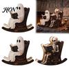 Spooky Reader Figurine Halloween Rocking Chair Ghost/Skeleton Ornament, Wooden Desktop Decoration, Dynamic Ghost Reading Book Statue for Holiday Home