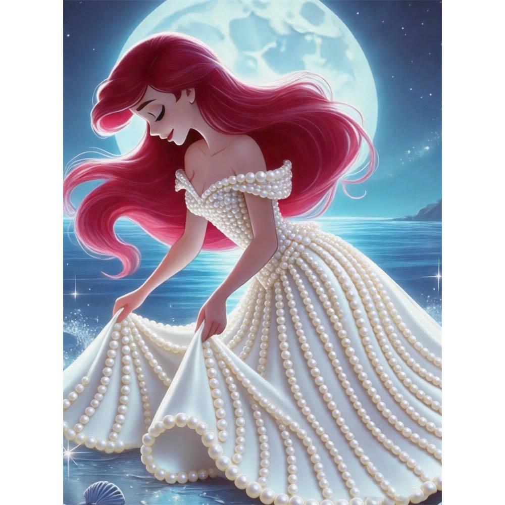 

Disney Pearl Painting Ariel Moon Night Wedding Dress Creative Art 5D Exquisite Landscape Sparkling Painting Craft Home Wall DecorationDIYHandmadeGift 35x45cm