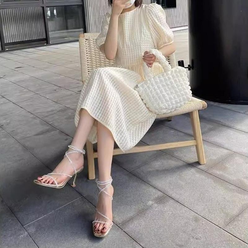 Fashion Elegant Women's Pumps Fashion Silver Rhinestone Sexy Pumps Summer Lady Fine Heel Open Toe Comfort Not Tired Foot Sandalias Mujer