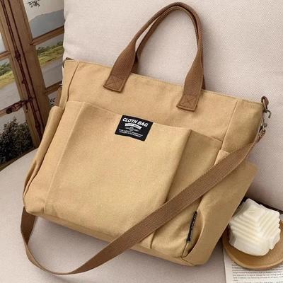 Bolsa tote portátil urbana minimalista feminina, bolsa grande de lona horizontal com ombro único, diagonal e transversal