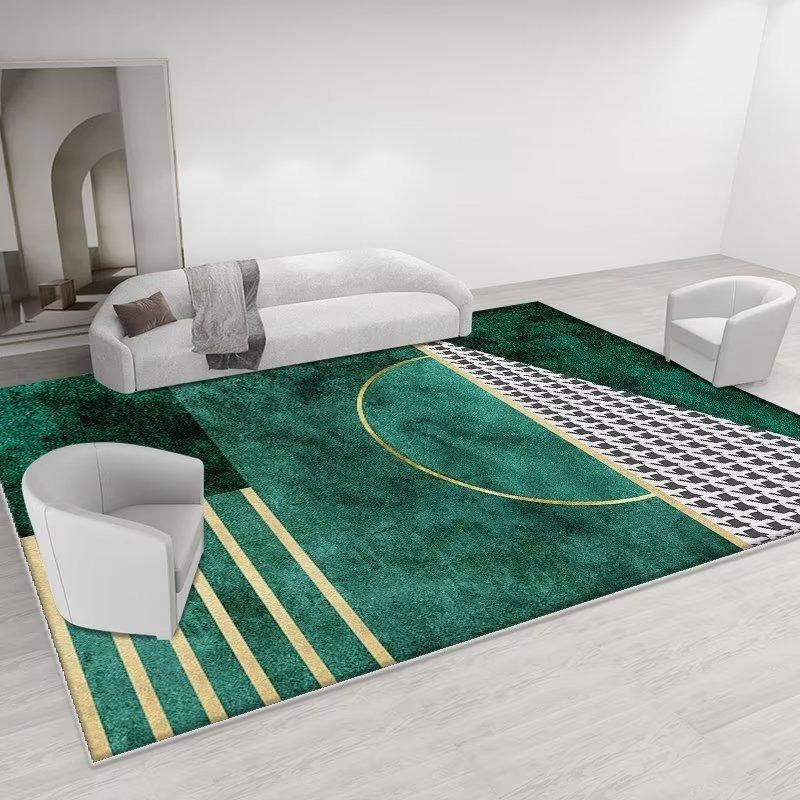 Modern Luxury Large Size Living Room Carpet Green Golden Flannel Decoration Bedroom Rug Antiskid Machine Washable Sofa Floor Mat
