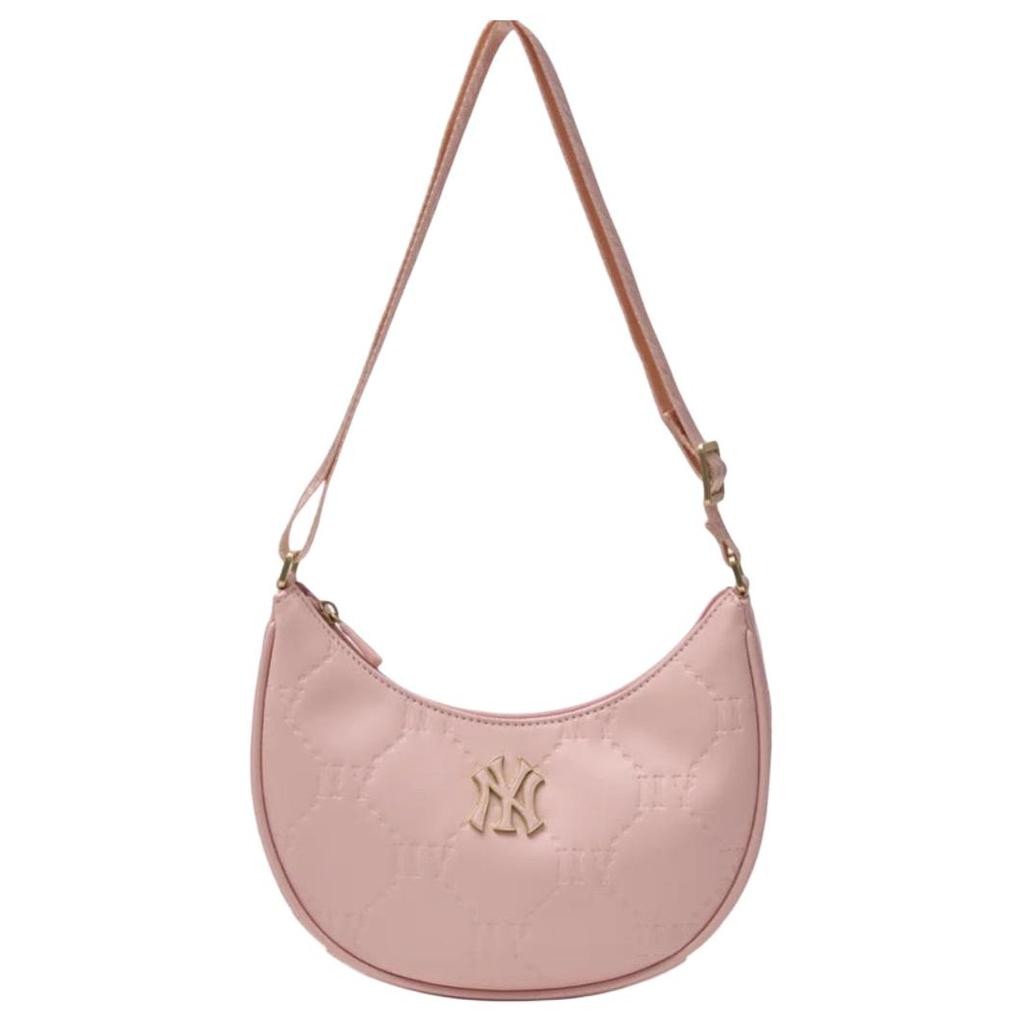 MLB Dark Pattern Vintage Fashion Adjustable Shoulder Strap Faux Leather Shoulder Bag Women Shoulder Bag Pink 7ACRMD75N-50PKM