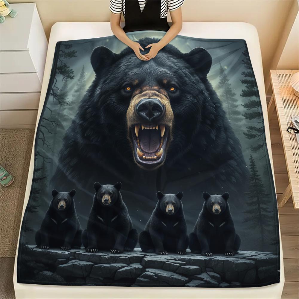 1Pc Bear Print Flannel Blanket, High quality Comfortable for All Seasons, Home Decor, Warmth and Comfort, Perfect for Gifts