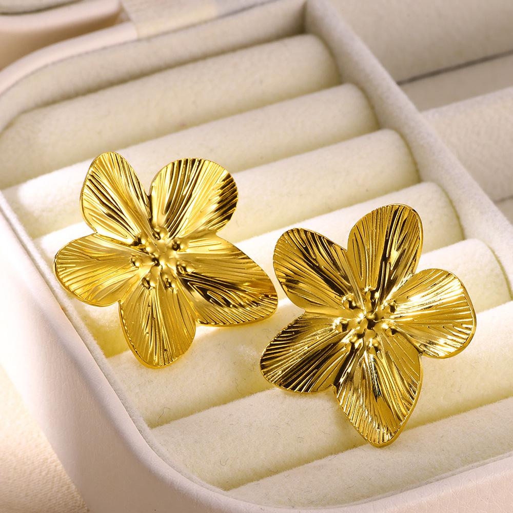 Elegant Flower Earrings For Women Gold Color Stainless Steel Flower Earring Luxury Wedding Party Minimalist Jewelry Gift
