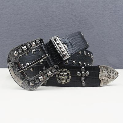 Krokodilmuster Western Nieten Totenkopf Punk Ledergürtel, Unisex Y2K Stil