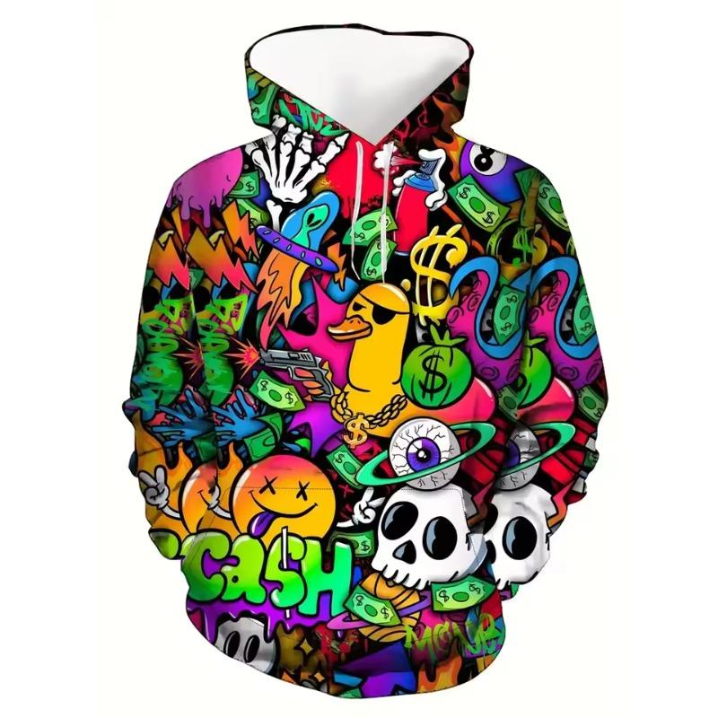 Autumn Winter Men's Hooded Long Sleeve Sportswear Fashion Harajuku Street Graffiti Printed Men's Hoodie Oversize Y2k Clothing