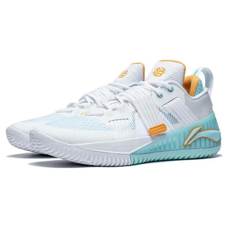 Li Ning Fury Flat Abrasion Resistant Low top Basketball Shoes Men's White Cyan ABFT019-5