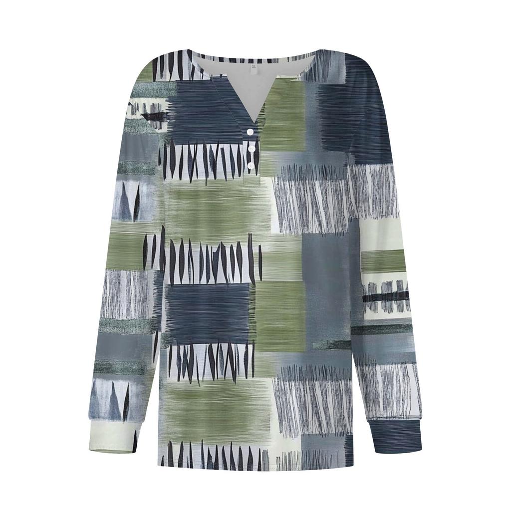Women's T Shirt Tee Button Long Sleeve Daily Weekend Fashion Basic V- Neck Regular Top