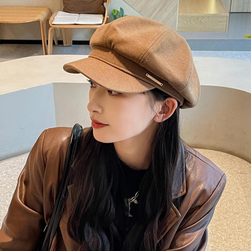 Newsboy for Autumn and Cold Decorated with Metal Hunting Cap with for Women and UV Makes Face Look [Qzkouma] Cap, Hat, Cap, Winter, Protection,