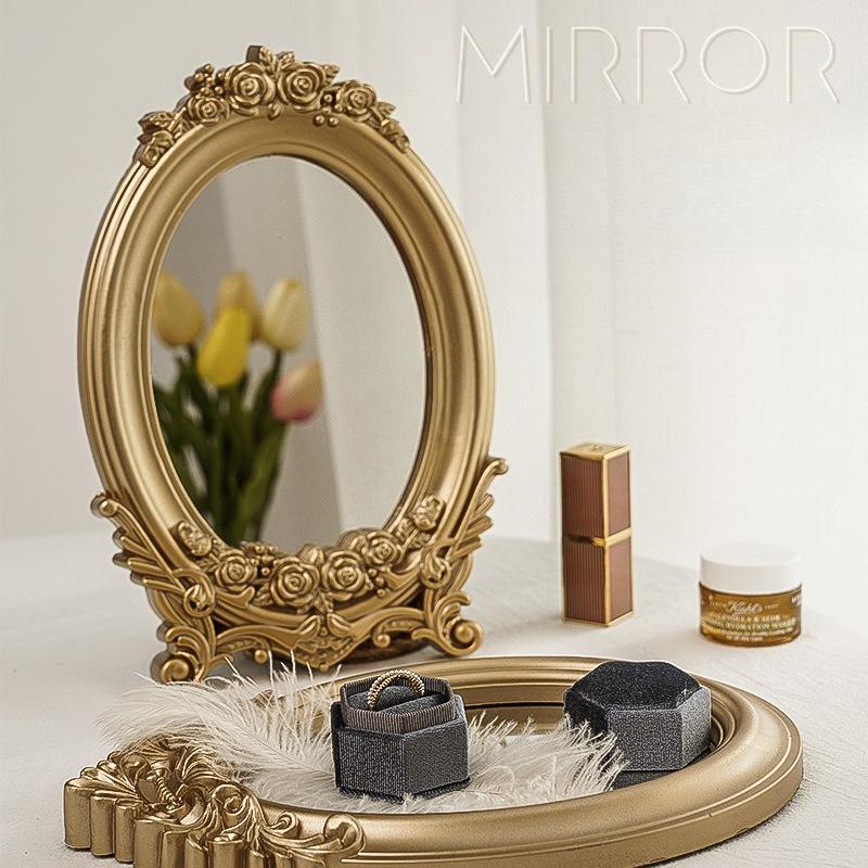 European Style Retro Carved Mirror Exquisite Golden Jewelry Tray Multifunctional Wall Mounted Mirrors for Room Decoration 2025