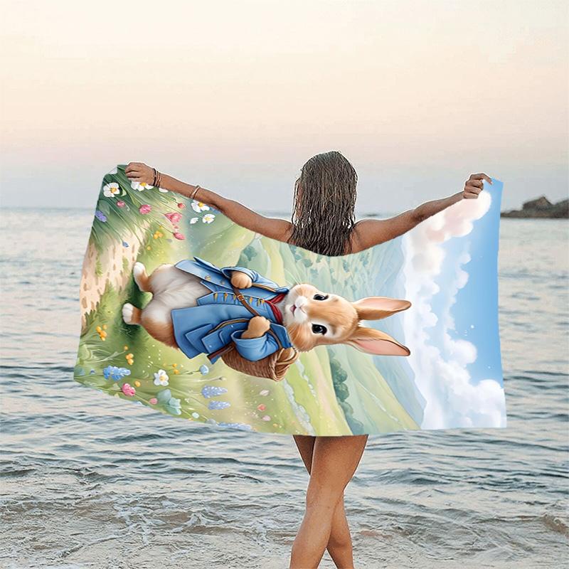 1pc Peter Rabbit2 Beach Towel, Beach and Seaside Swimming Pool Equipment, Fashion Pattern, Rectangular, Travel Essentials