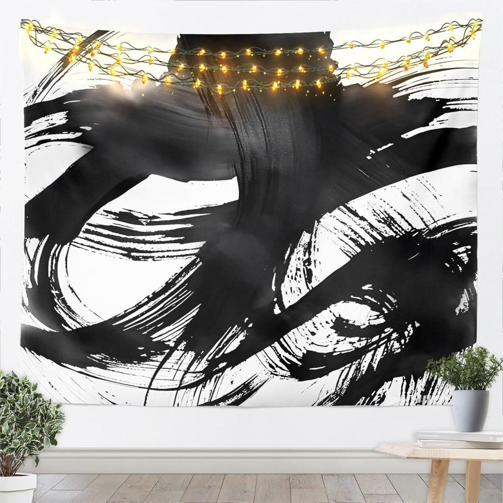 Stripes Wall Art Dark Black And White Tapestry For Kids Boys Girls Teens Room Decor Abstract Hanging Blanket Medium Geometric