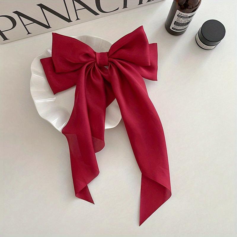 Elegant Fabric Bow Tie Hair Clip, Solid Color Duck Bill Long Streamer Hair Accessory, Single Piece Sweet Style Hairpin for Women