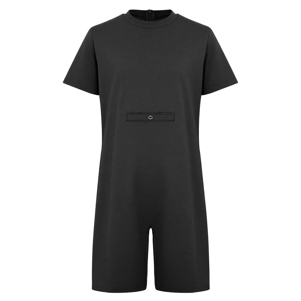 Unisex Odzież dla Dzieci ze Specjalnymi Potrzebami Okrągły Dekolt Krótki Rękaw Niewidoczny Zamek z Tyłu Jednolity Kolor Kombinezon Adaptacyjny