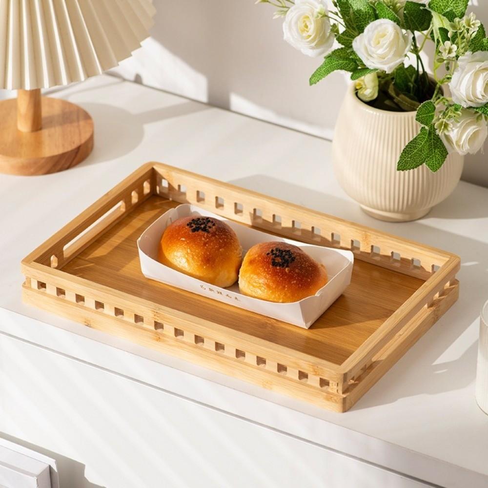Bamboo Serving Tray with Handle Storage Tray New Water Cup Plate  for Home Living Room
