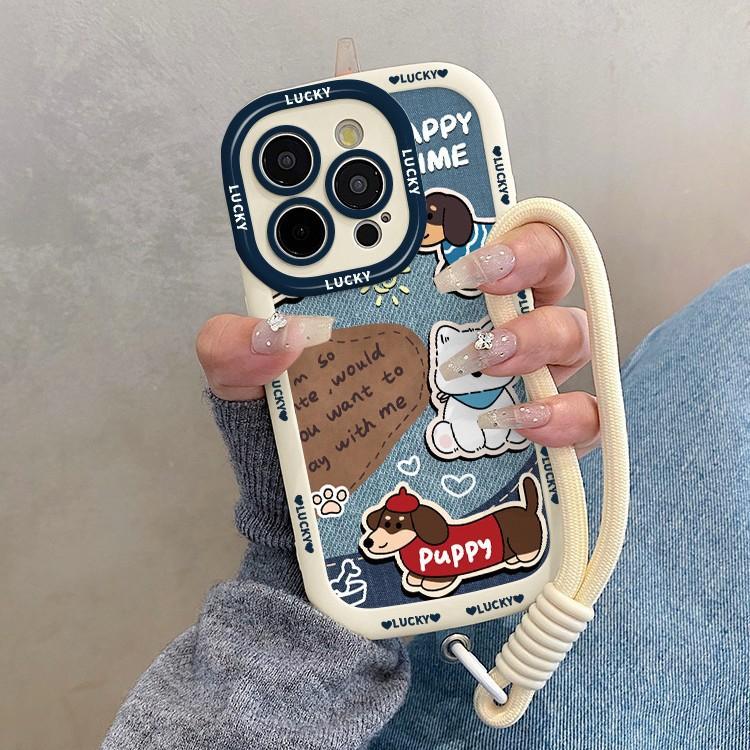 Denim Pattern Dog Suitable for Apple 16pm Puff Shell Iphone15 New 14 Creative 13 Cartoon 12 Anti Fall