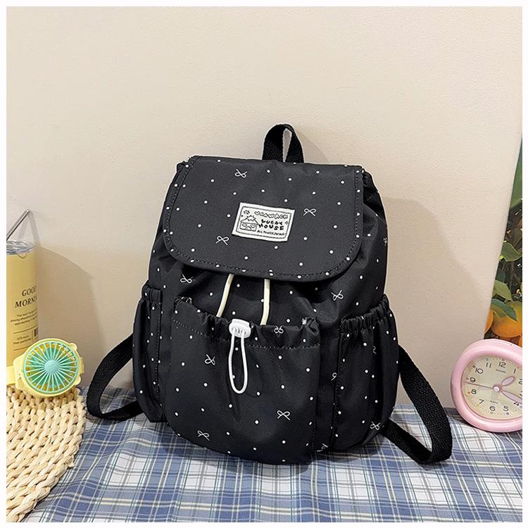Schoolbag Bow Polka Dot Drawstring Backpack Women's New High-value Cute Student Commuting Schoolbag Leisure Travel Backpack