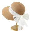 Elegant Straw Sun Hat with Pearl Mesh Bow Women Ladies Large Brim Beach Cap Casual Summer Outdoor Travel UV Protection Hats