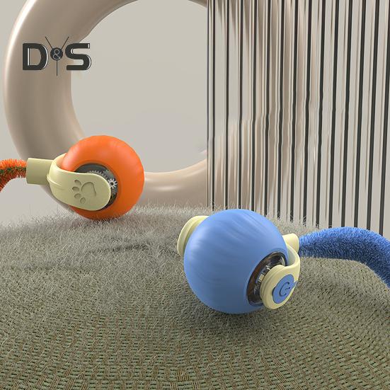 Jucărie interactivă cu minge pentru pisici, reîncărcabilă prin USB, minge în mișcare automată cu coadă de pluș, teaser inteligent pentru animale de companie pentru exerciții de interior pentru ameliorarea stresului