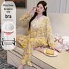 Women's Plus Size Long Sleeve Pajama Set with Chest Pad - Spring/Autumn Patterned Long Pants