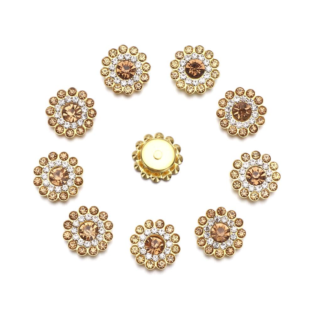 10 Stück 14mm Blumenförmige Strassknöpfe Funkelnde Kristallglassteine Stahlboden Kleiderdekoration Nähzubehör