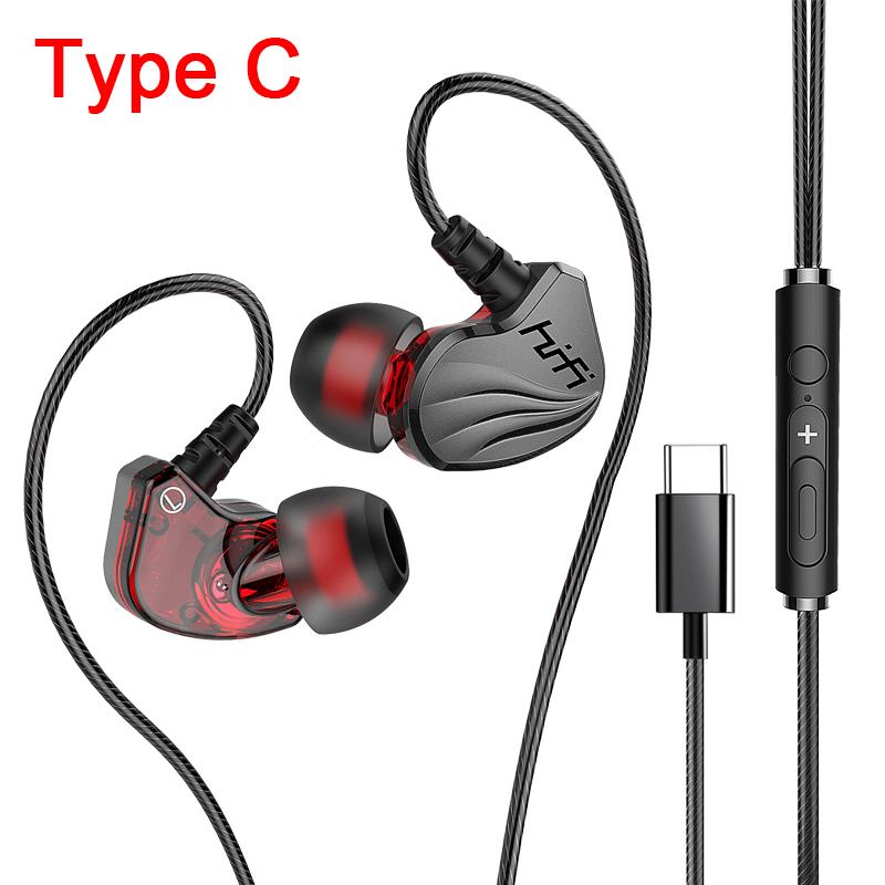 6D Surround Sound Type C&3.5mm Wired Headphones in-Ear Earphones Waterproof Sports Gaming Headsets Handfree Earbuds for Samsung