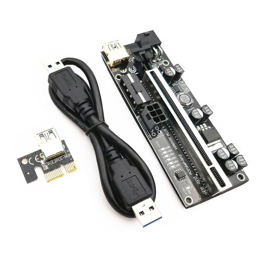 6 Pcs PCIE adapter board 60cm USB3.0 Cable Newest  010S Plus GPU Riser Card SATA