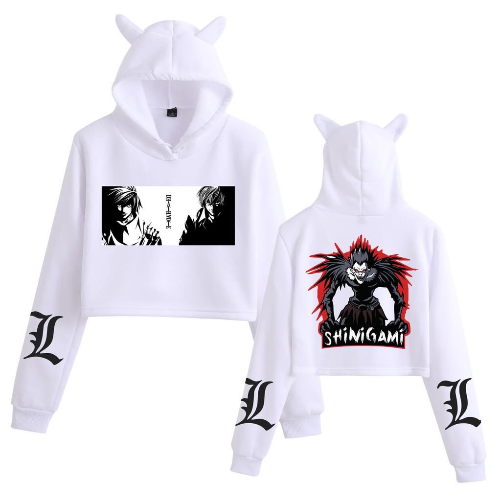 Women's 'Death Note' Cat Ear Crop Top Hoodie