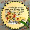 Sunflower and Bee Round Metal Sign 20cm Outdoor Garden Wall Decor