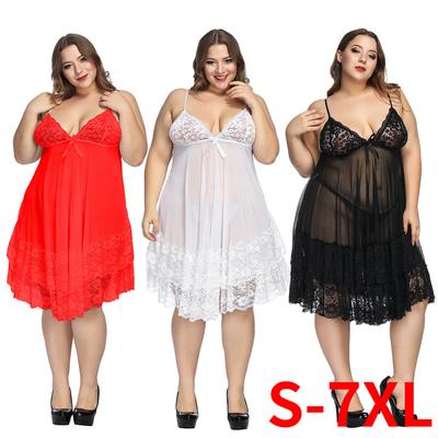 CHEST S-7XL  Women's Lace Translucent Sexy Lingerie One-piece Skirt Hot and Breathable Lingerie