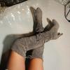 Dames Suede Puntige Neus Stiletto Middelhoge Hak Geplooide Laarzen Herfst/Winter