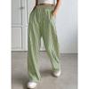women's Striped Drawstring High Waist Wide Leg Pants Casual Loose Straight Leg Trousers